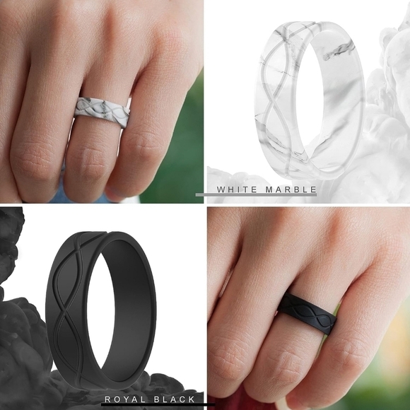 Unisex Silicone Infinity Design Wedding Bands Set of 7 - Picture 3 of 6